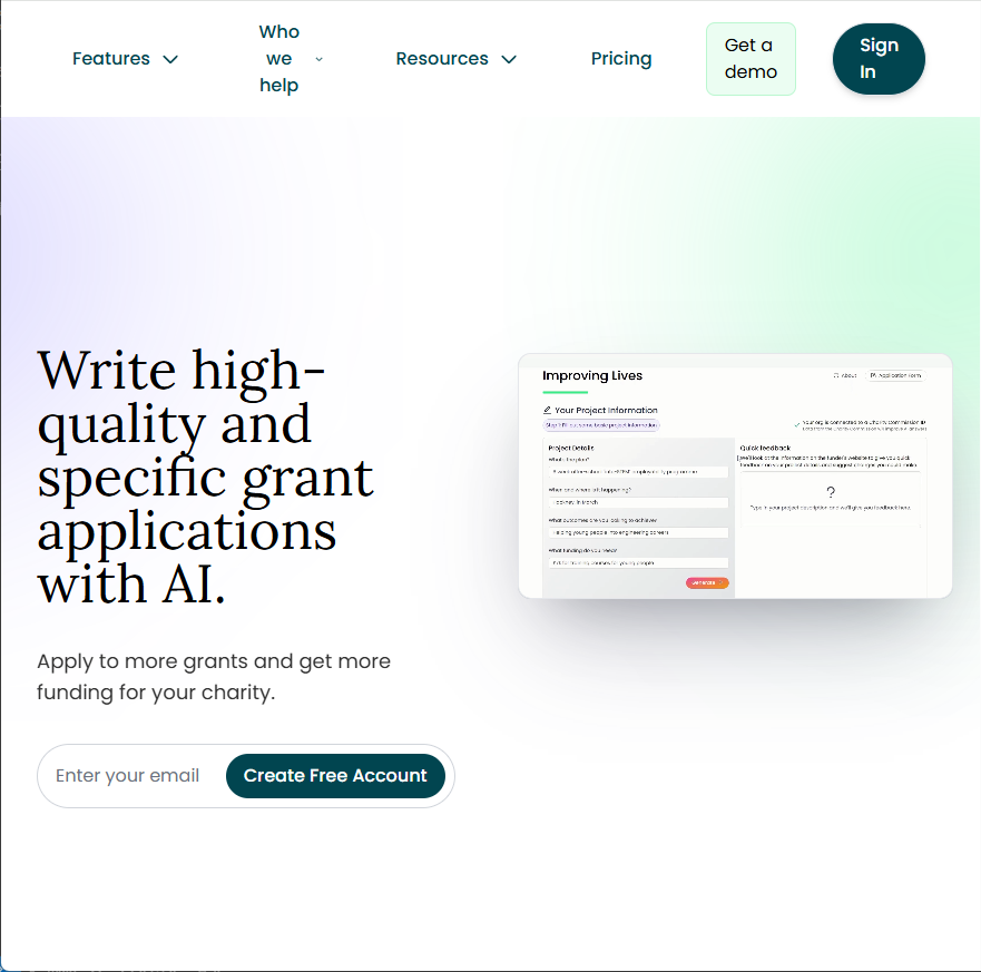 Plinth.io AI grant writing website