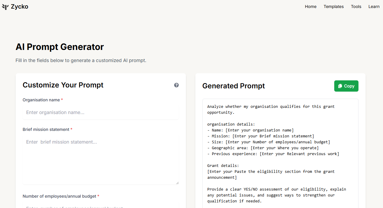 Zycko Prompt Template Tool